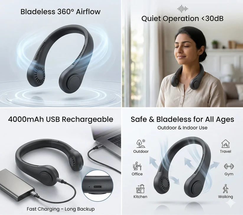 Wearable Neck Fan – Stay Cool Anywhere (Hands-Free Cooling)